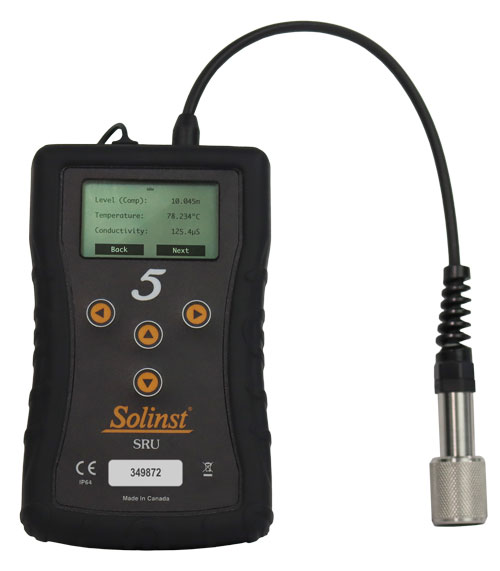 solinst readout unit sru front view showing lcd screen and communication interface cable